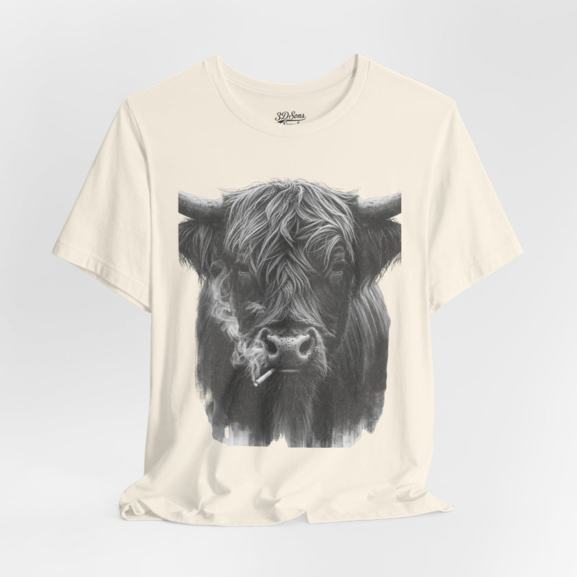Highland Cow Smoking Tee — Vintage Highland Cattle Graphic T-Shirt
