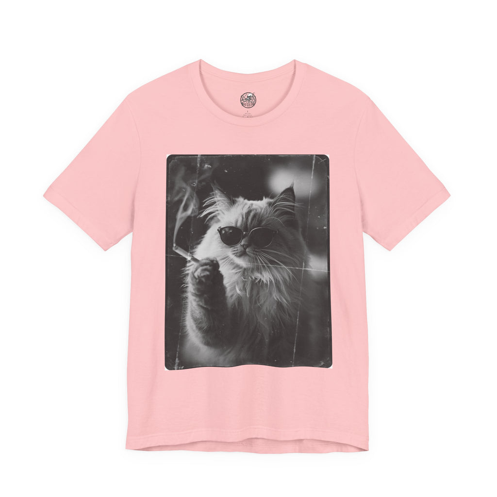 Smoking Cool Cat Portrait T-Shirt | Black & White Photo Cat Tee