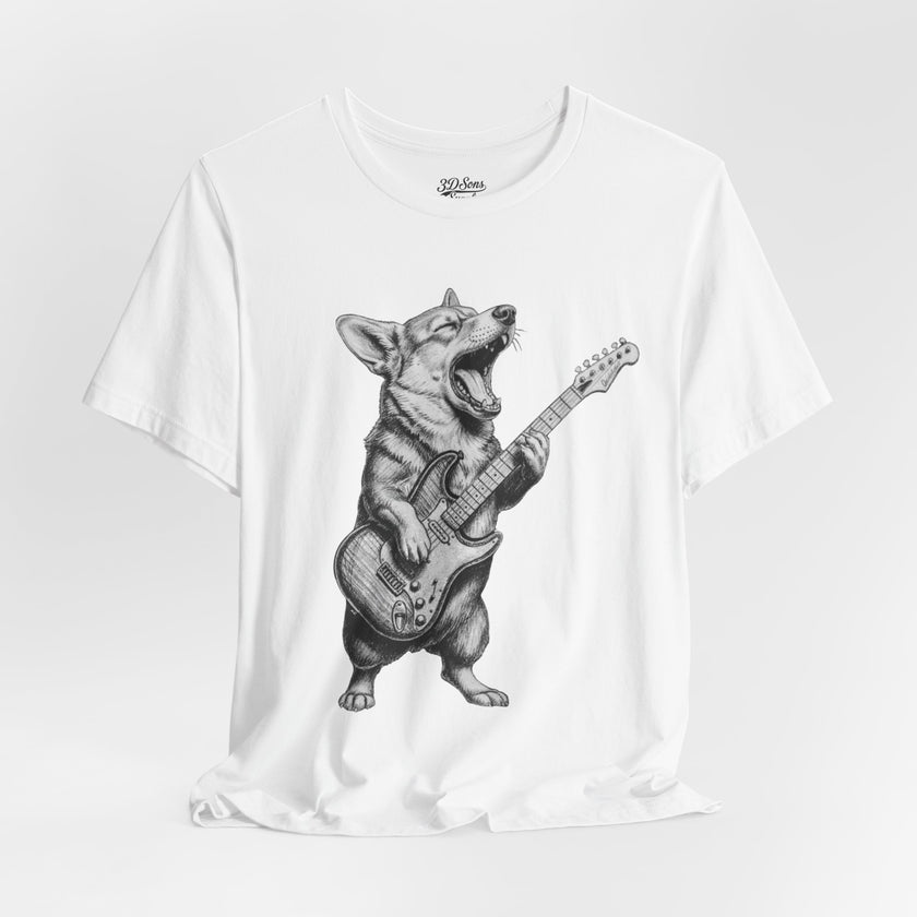 Corgi Rockstar T‑Shirt — Guitar Playing Dog Graphic Tee