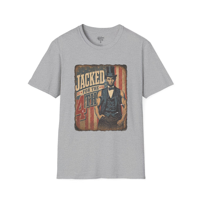 Jacked for July 4th T-Shirt | Patriotic Buff Abraham Lincoln Flag Design