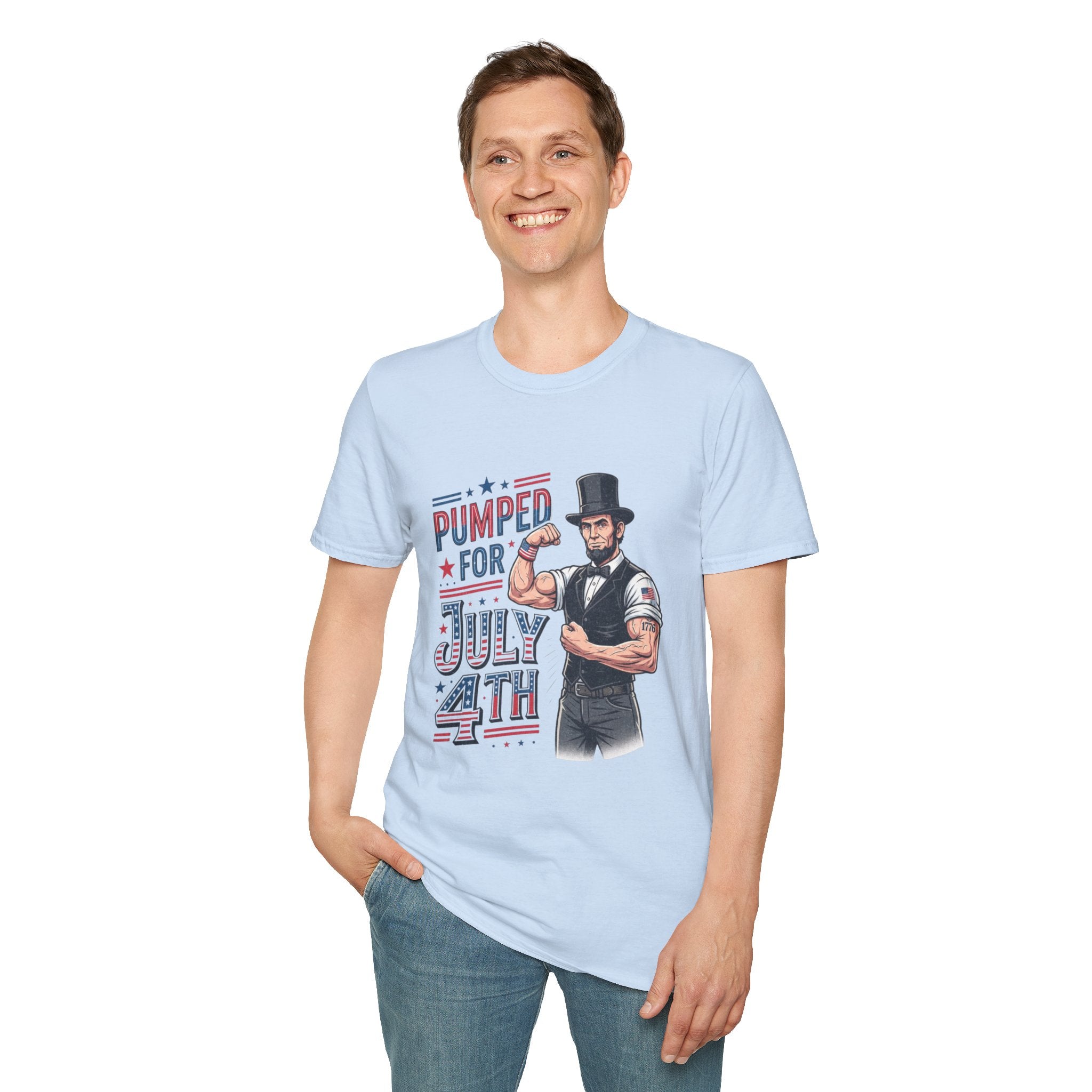 Pumped for July 4th Abraham Lincoln T-Shirt | Funny Patriotic Tee