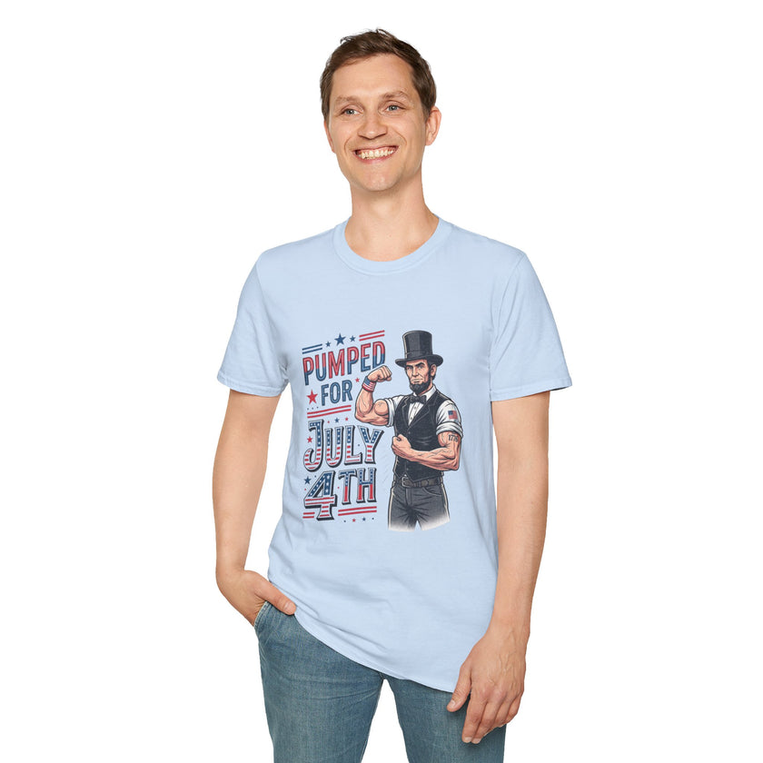 Pumped for July 4th Abraham Lincoln T-Shirt | Funny Patriotic Tee