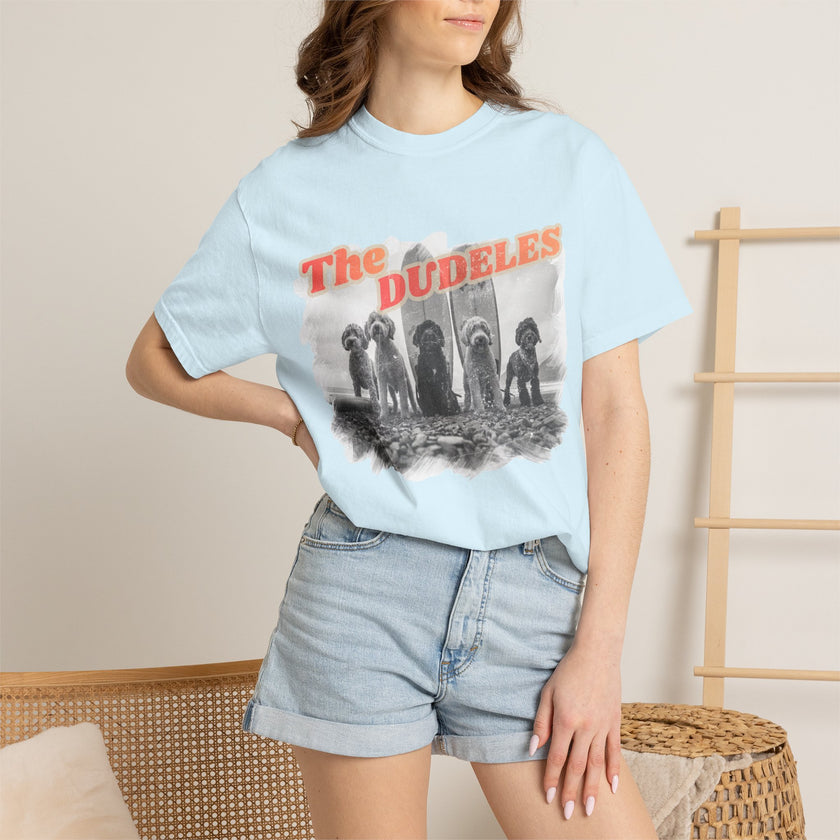 The Dudeles Dog Surfer T-Shirt | Doodle Breed Surfing Design