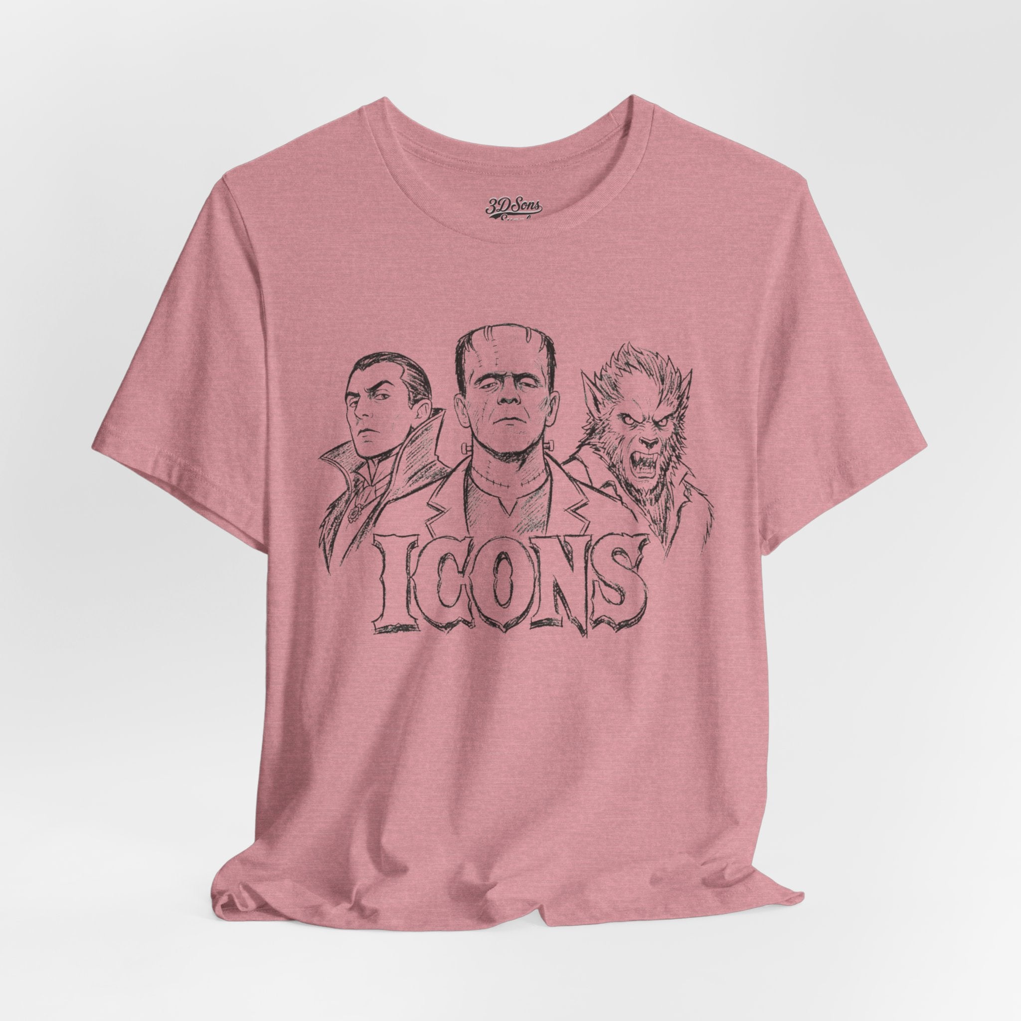 Icons Classic Monsters Tee — Dracula, Frankenstein & Werewolf Graphic T-Shirt