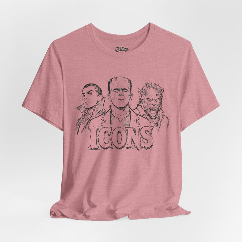 Icons Classic Monsters Tee — Dracula, Frankenstein & Werewolf Graphic T-Shirt