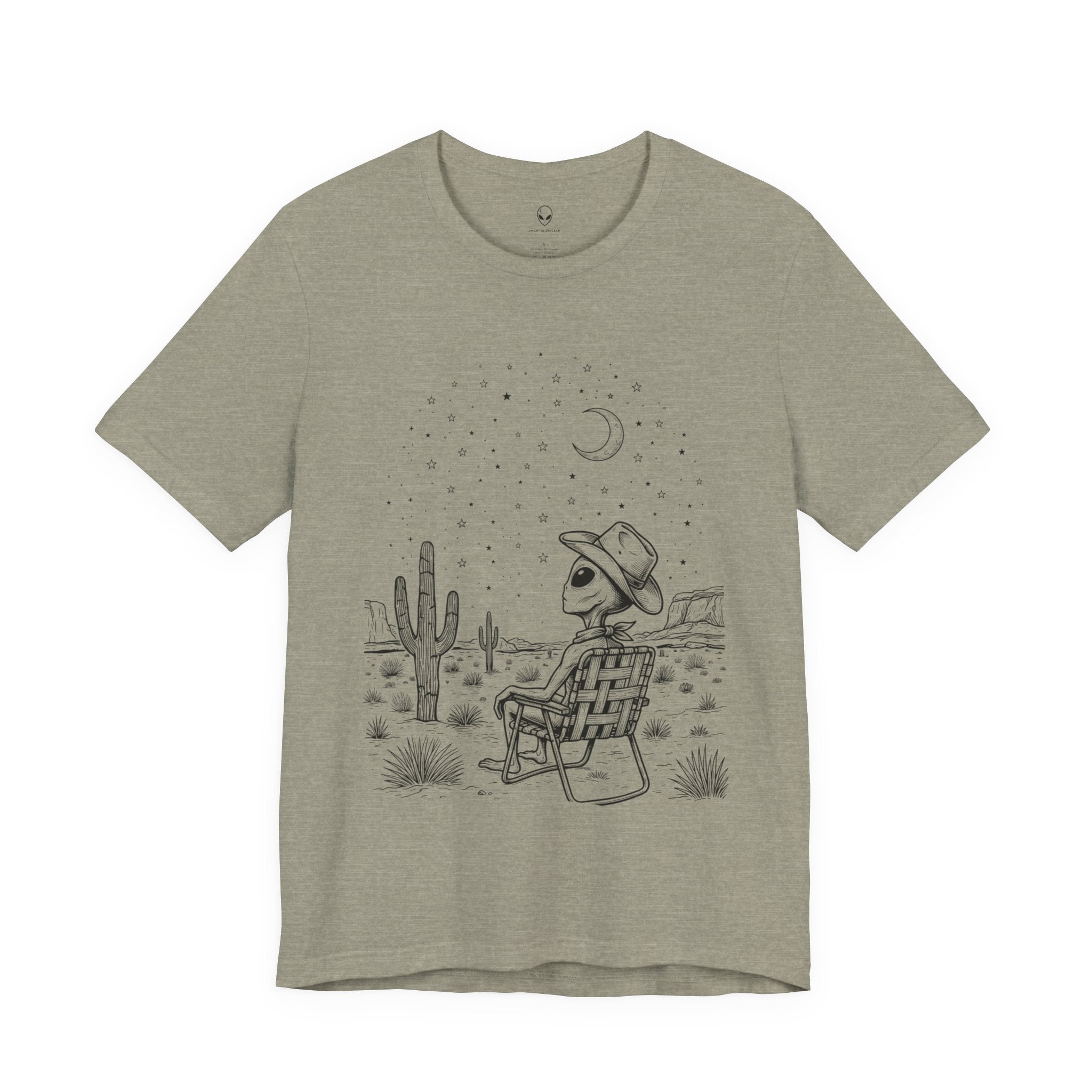 Alien Cowboy Sitting in Desert Tee | Night Sky Lawn Chair