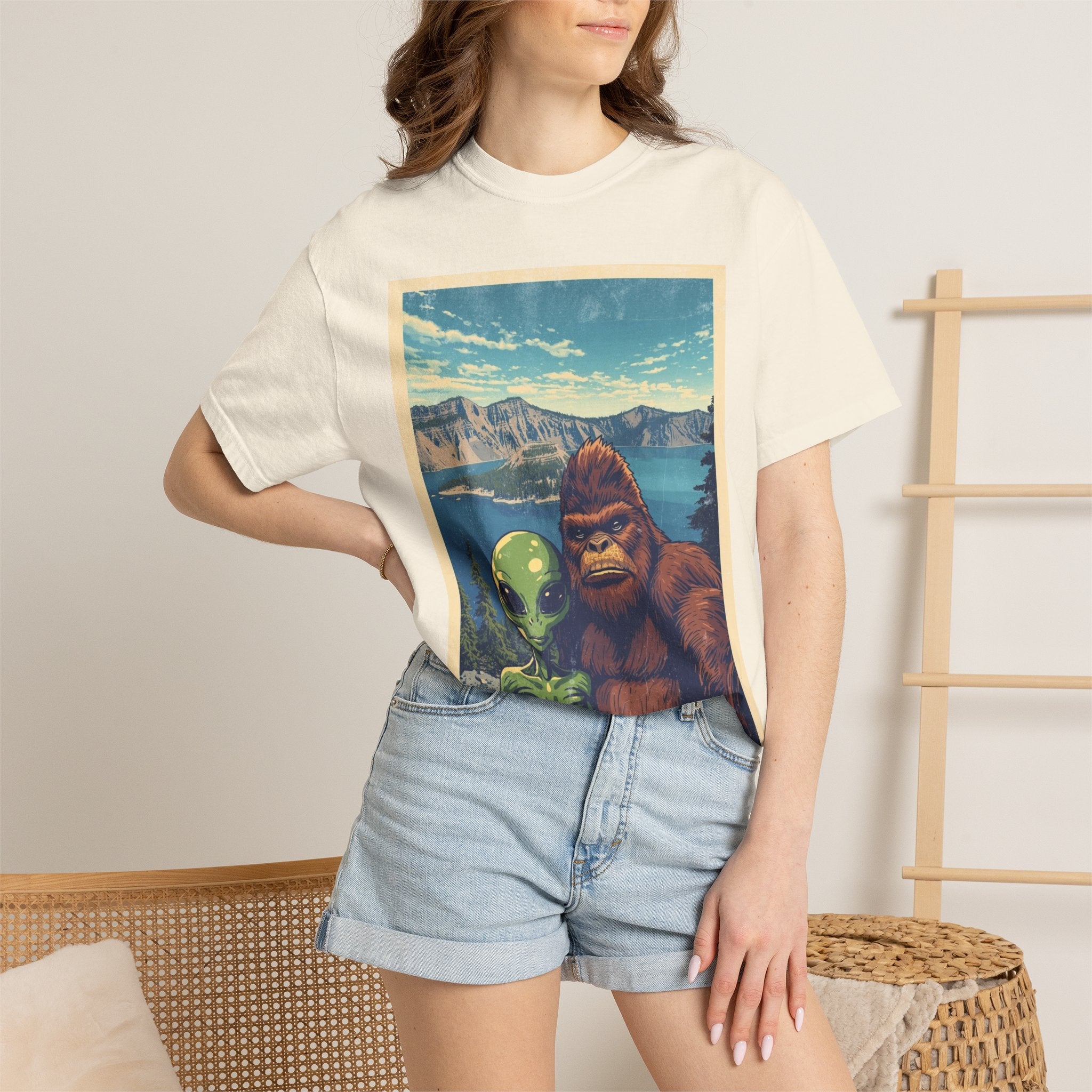 Crater Lake Alien & Bigfoot T-Shirt — National Park Adventure Tee