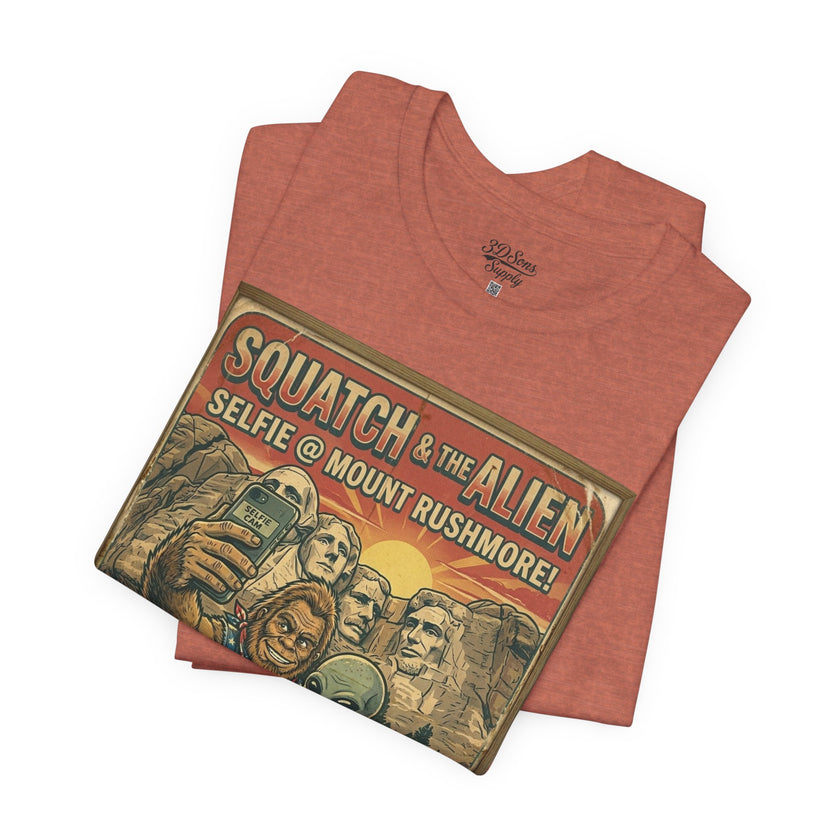Squatch & The Alien Selfie Mount Rushmore, Bigfoot Alien Poster Shirt