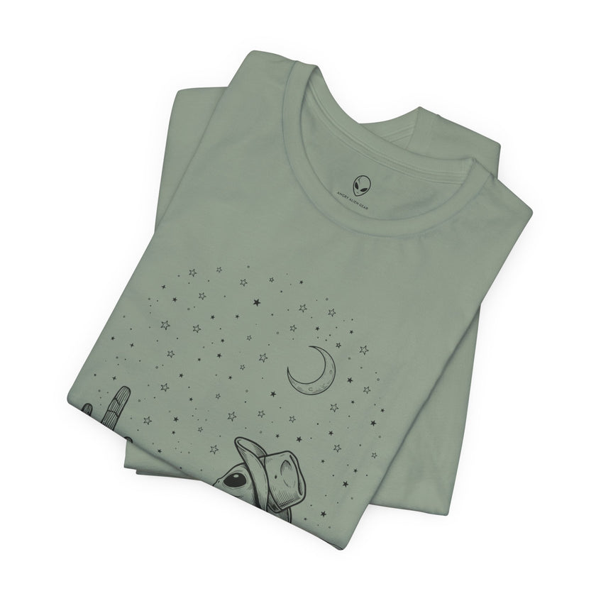 Alien Cowboy Sitting in Desert Tee | Night Sky Lawn Chair