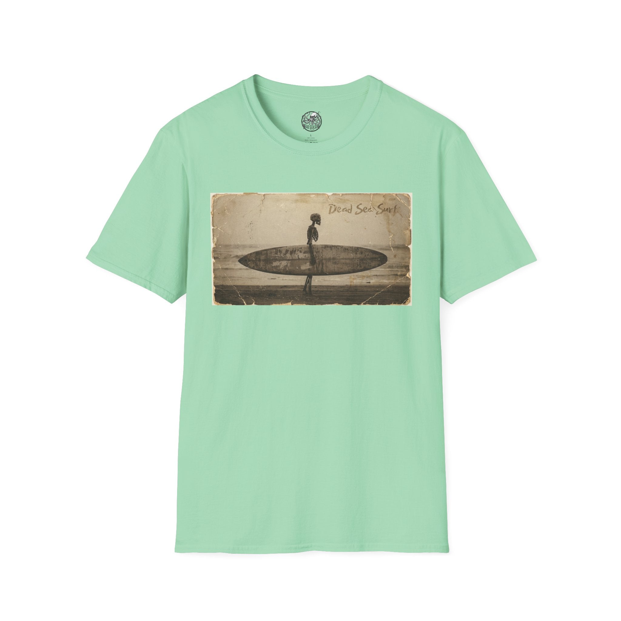 Vintage Skeleton Surfer Photograph T-Shirt | Retro Beach Surf Tee