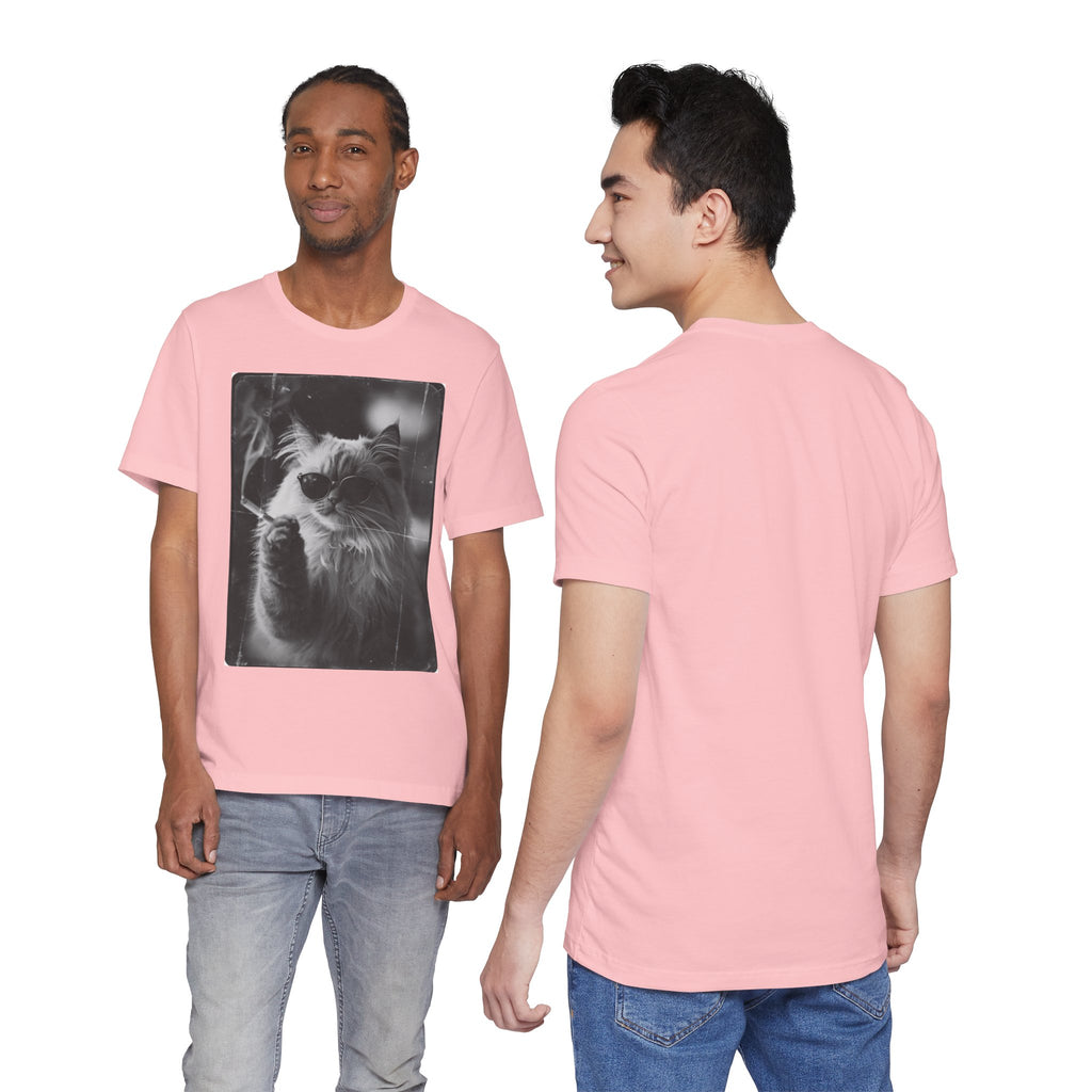 Smoking Cool Cat Portrait T-Shirt | Black & White Photo Cat Tee