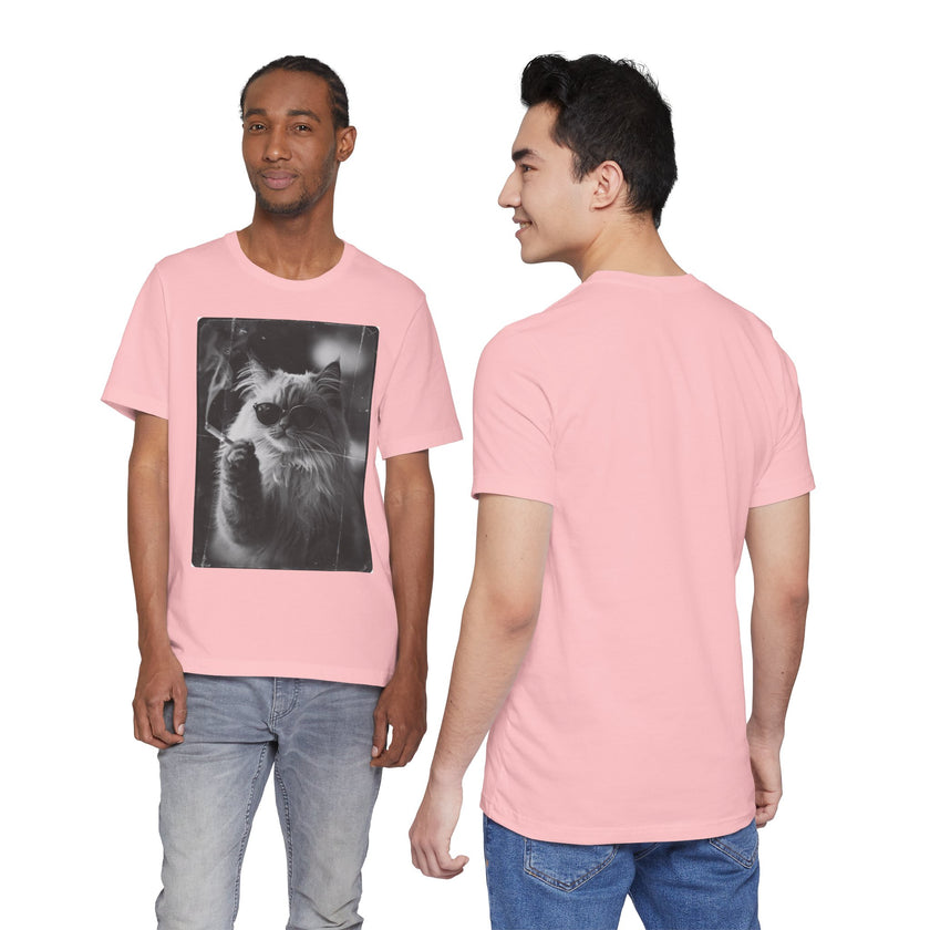 Smoking Cool Cat Portrait T-Shirt | Black & White Photo Cat Tee