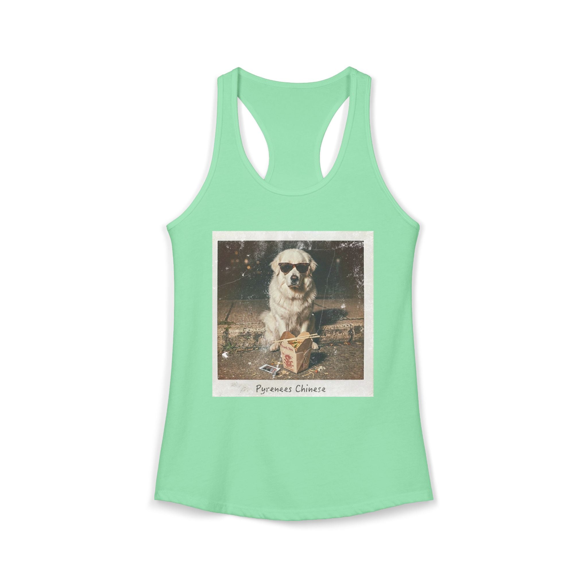 Women's Pyrenees with Chinese Photo Racerback Tank — Vintage Pup Graphic