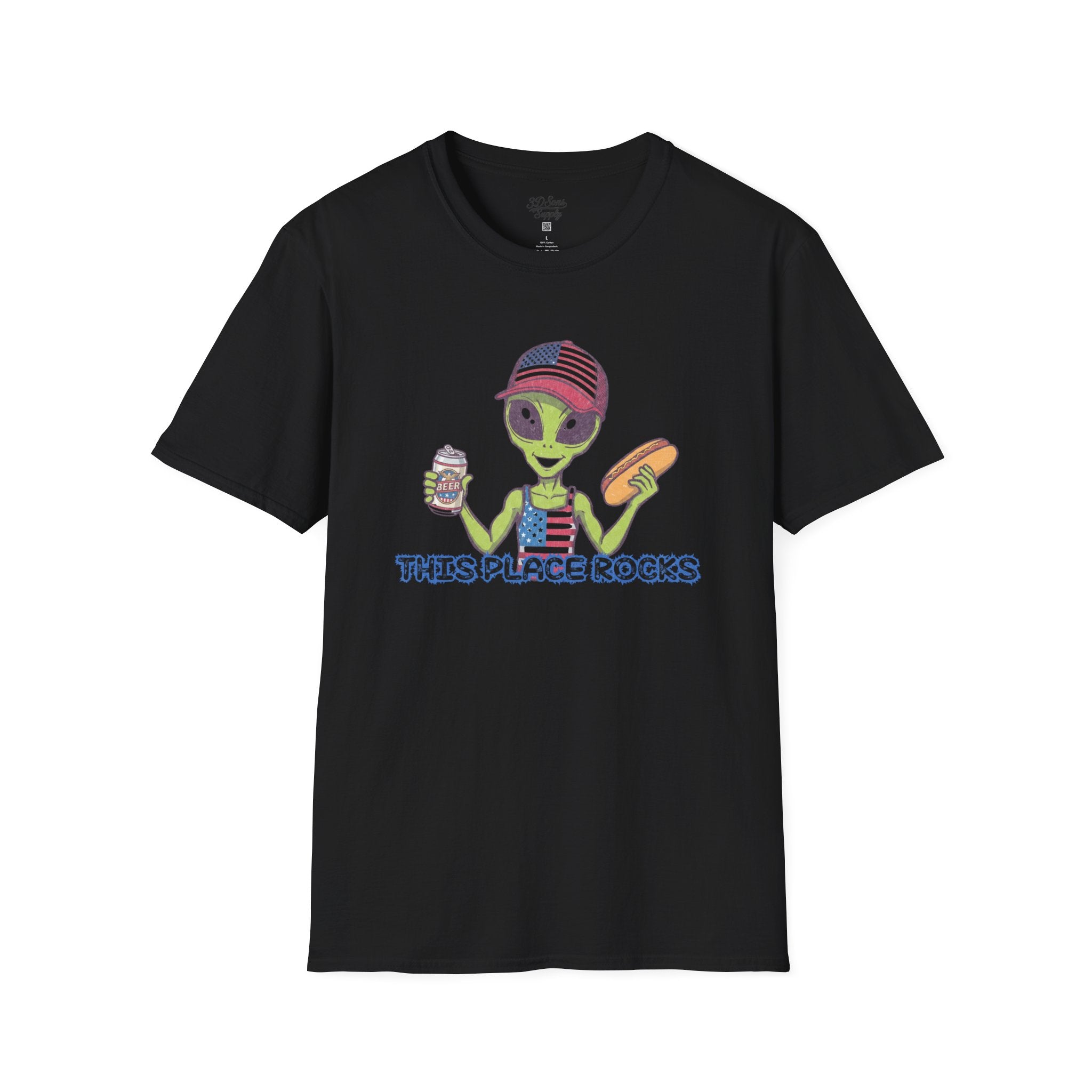 American Alien with Hot Dog and Beer T-Shirt | USA Flag Cap Fourth of July