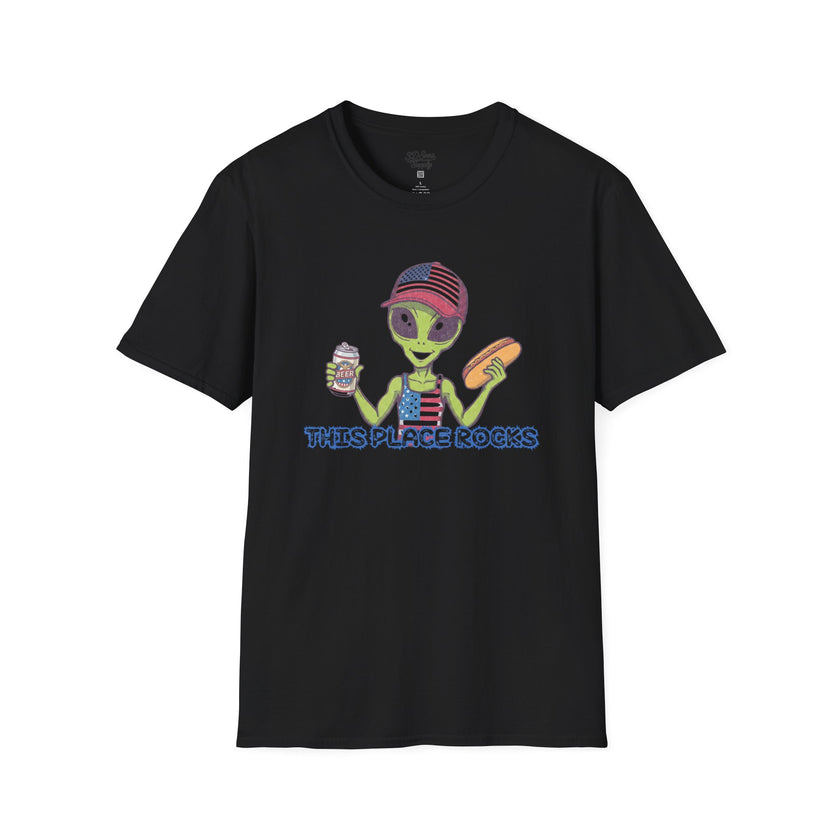 American Alien with Hot Dog and Beer T-Shirt | USA Flag Cap Fourth of July