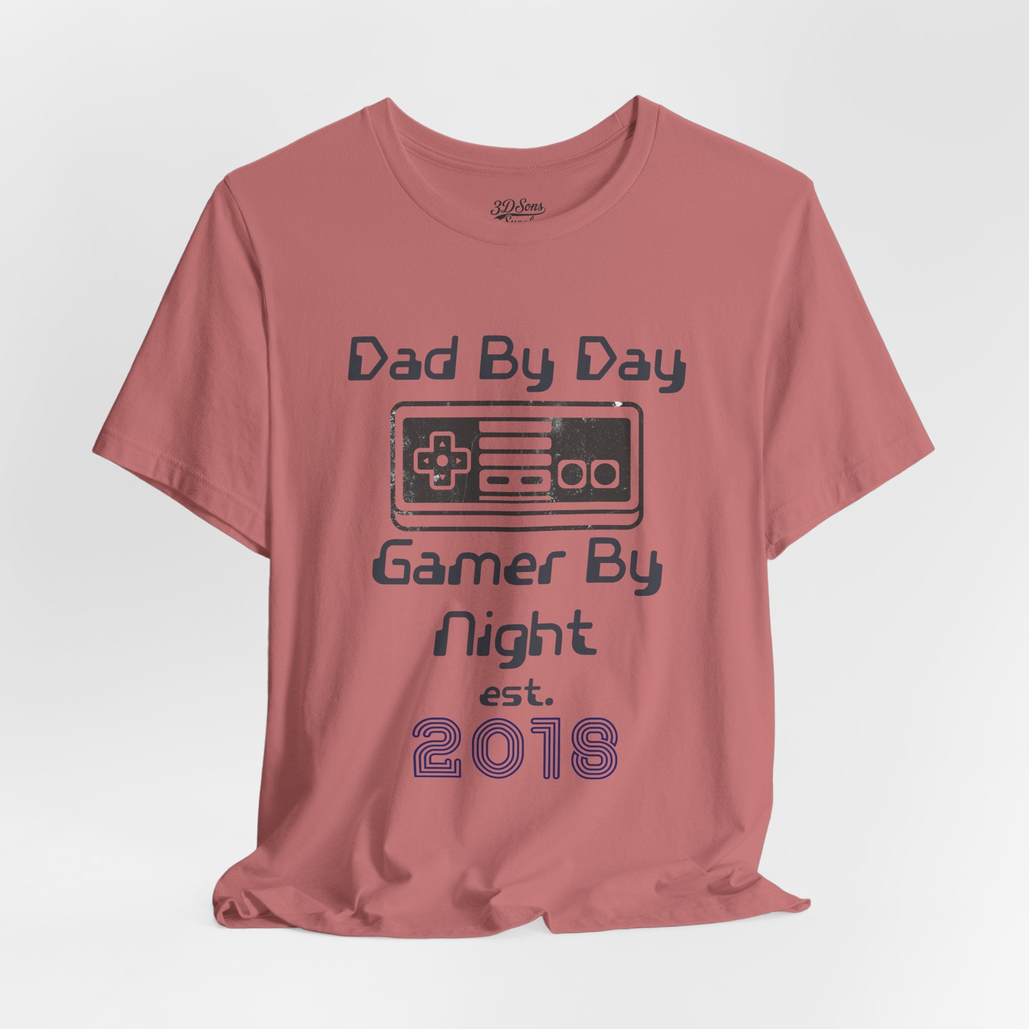 Personalized Dad By Day Gamer By Night T-Shirt — Established 2018 Retro Controller Tee