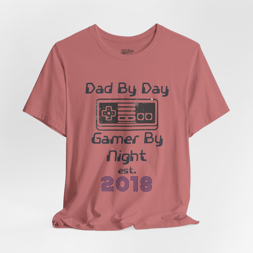 Personalized Dad By Day Gamer By Night T-Shirt — Established 2018 Retro Controller Tee