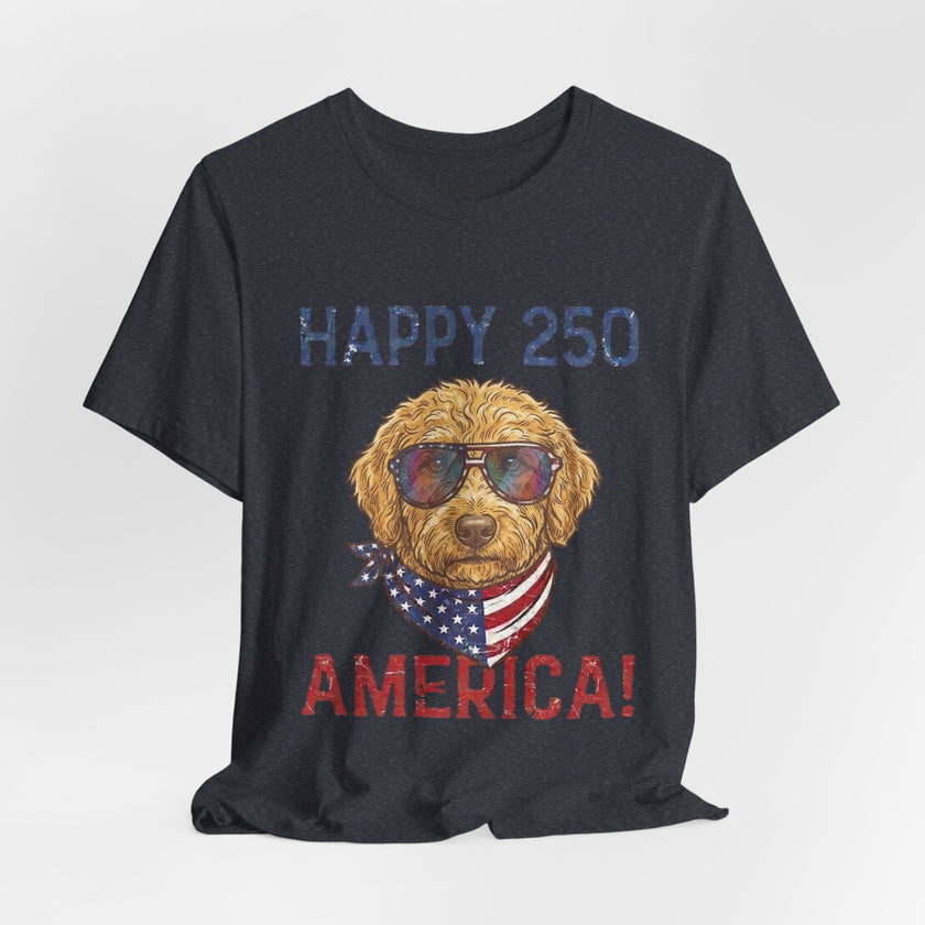 Happy 250 America! Patriotic Goldendoodle Tee