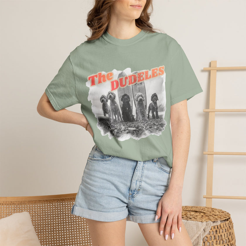 The Dudeles Dog Surfer T-Shirt | Doodle Breed Surfing Design