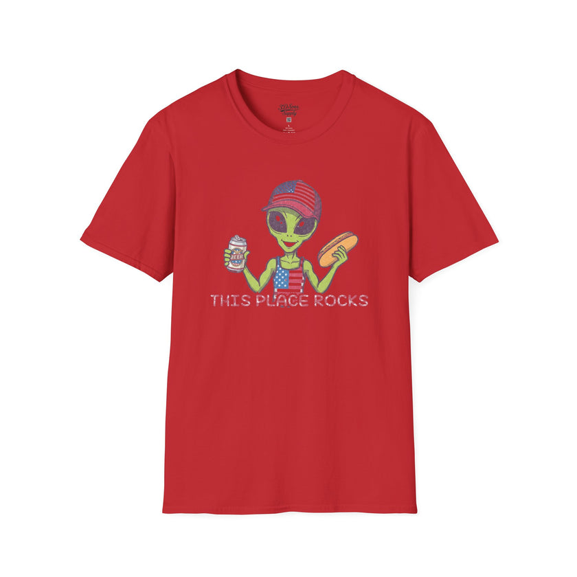 American Alien with Hot Dog and Beer T-Shirt | USA Flag Cap Fourth of July