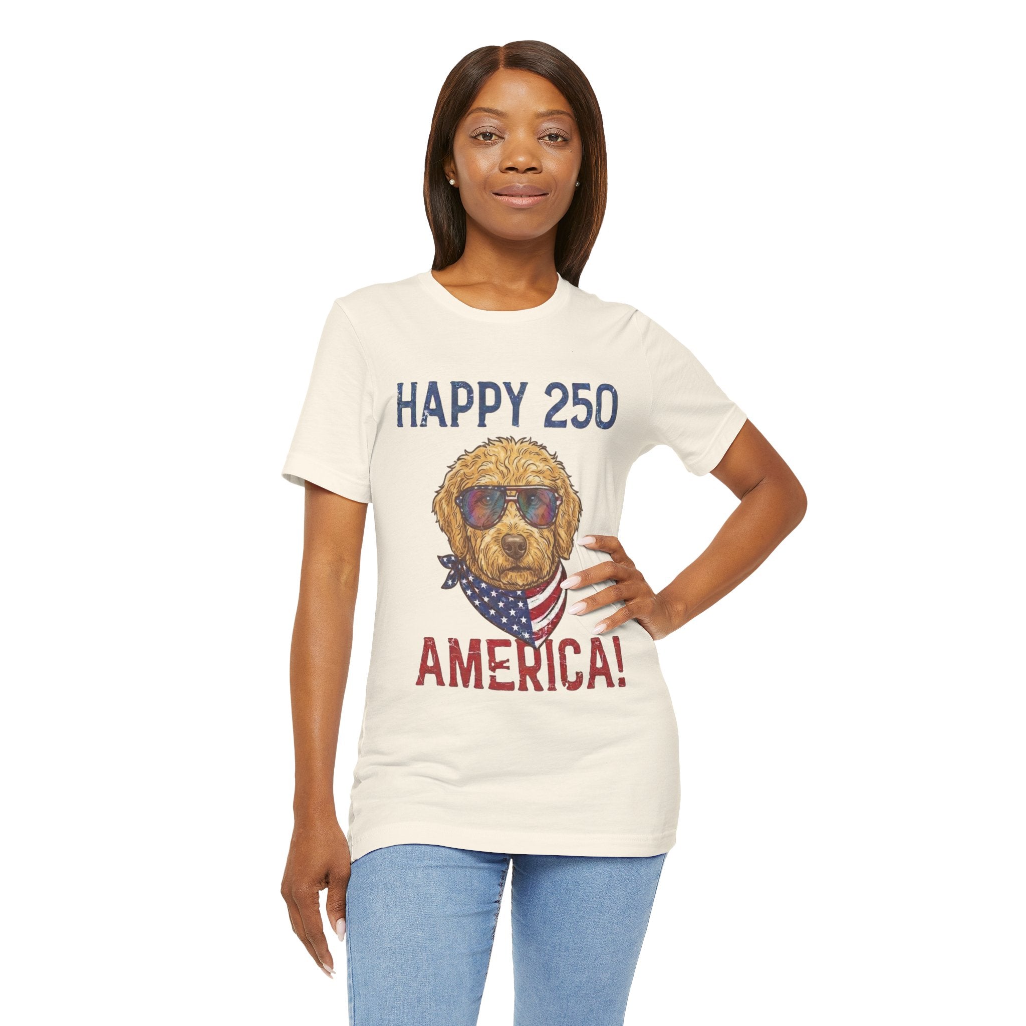 Happy 250 America! Patriotic Goldendoodle Tee