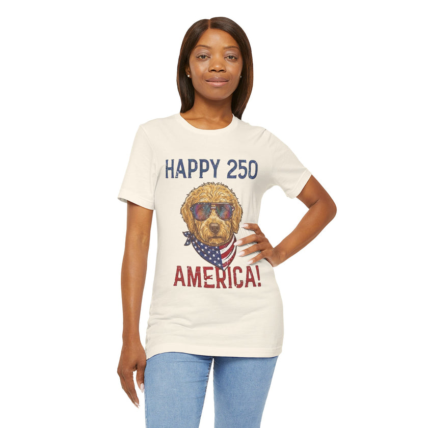 Happy 250 America! Patriotic Goldendoodle Tee