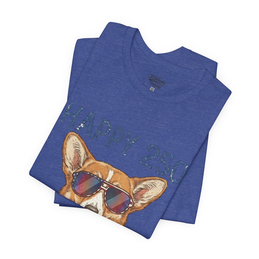 Happy 250 America! Corgi Sunglasses Patriotic Tee