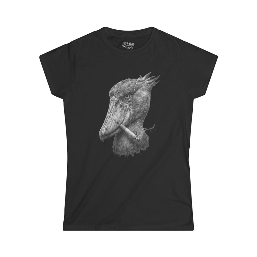 Women's Smoking Shoebill Stork Graphic Tee — Quirky Bird Lover Shirt