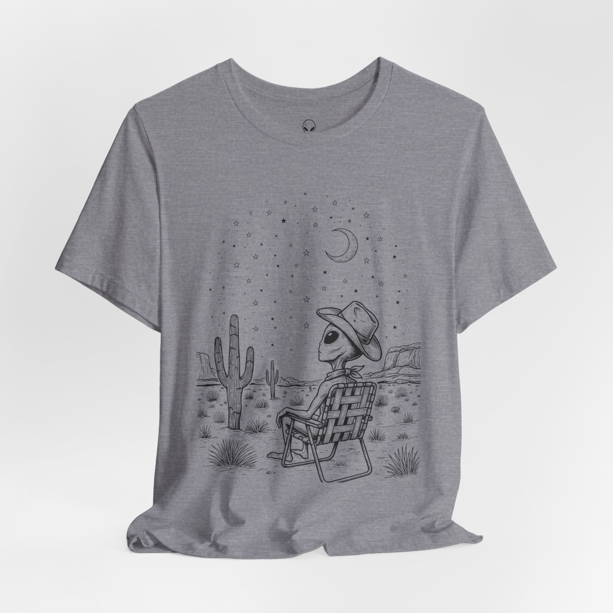 Alien Cowboy Sitting in Desert Tee | Night Sky Lawn Chair