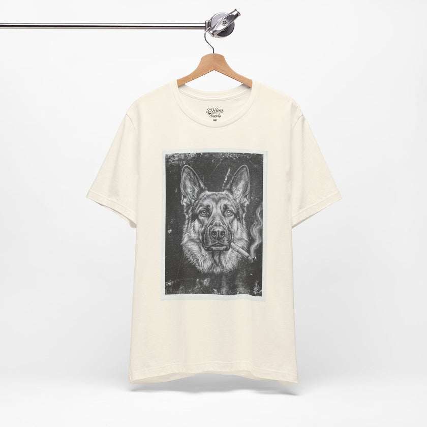 German Shepard Smoke Photo Tee — Vintage Pup Graphic T-Shirt
