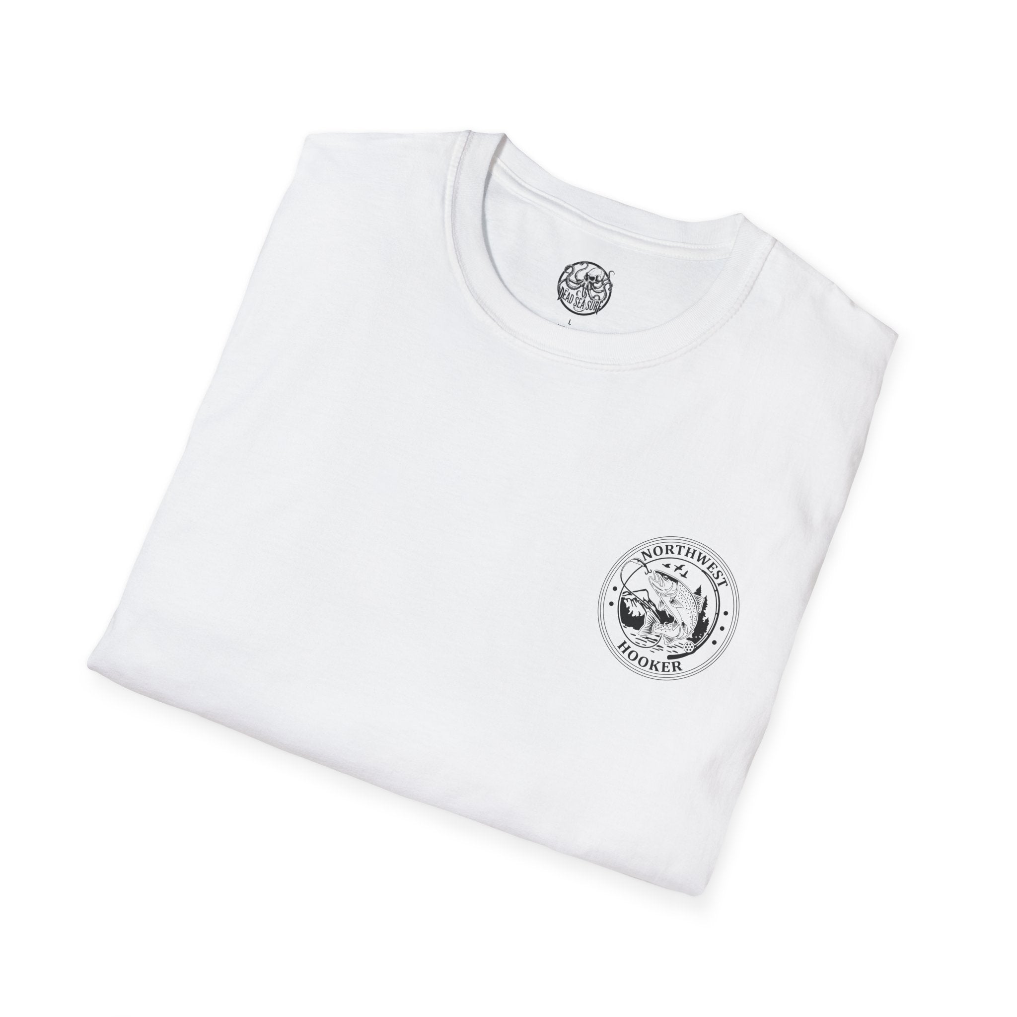 Northwest Hooker Trout Logo T-Shirt | Fishing Badge, Mountain River Design