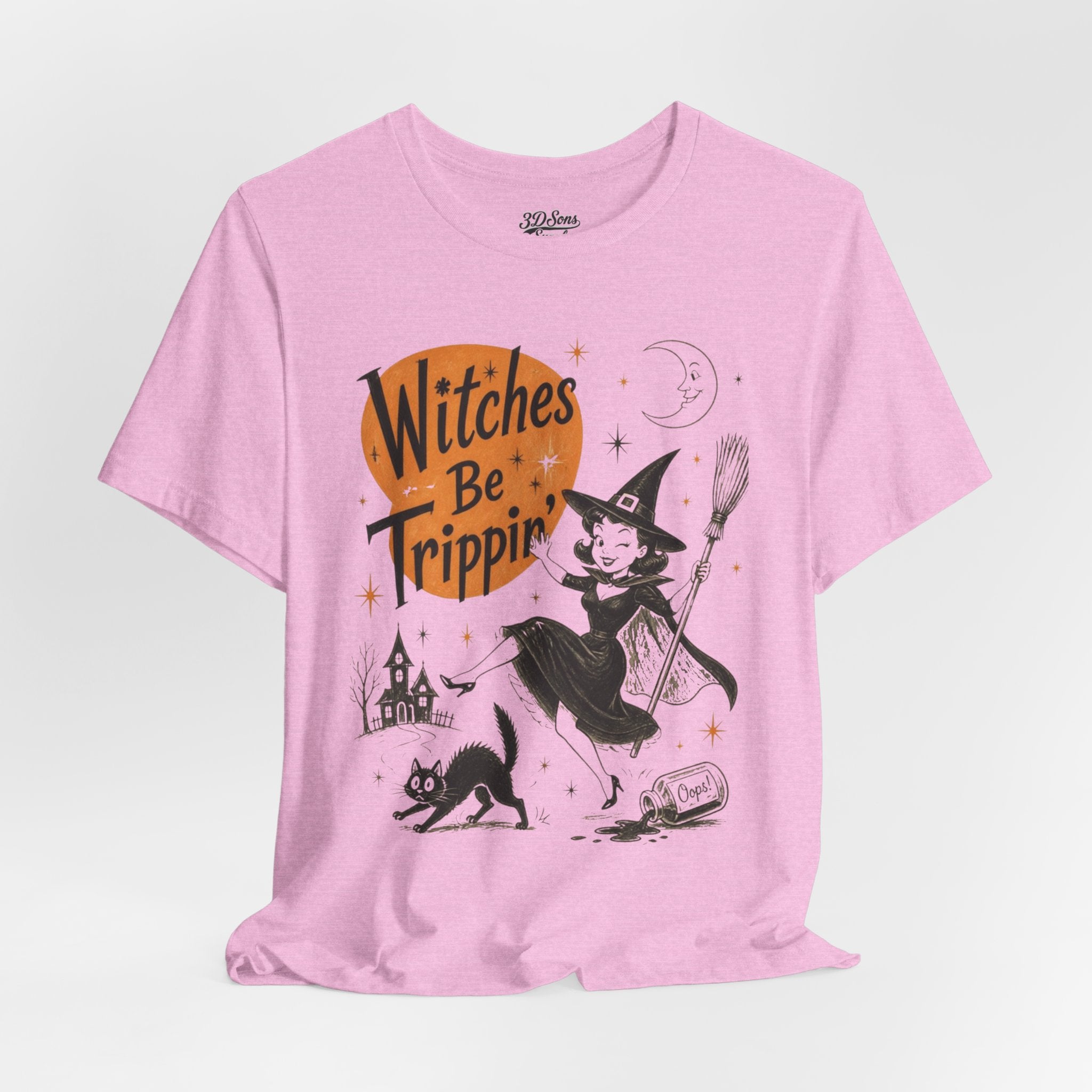 Witches Be Trippin' Halloween Tee - Cute Witch Cat Graphic T-Shirt