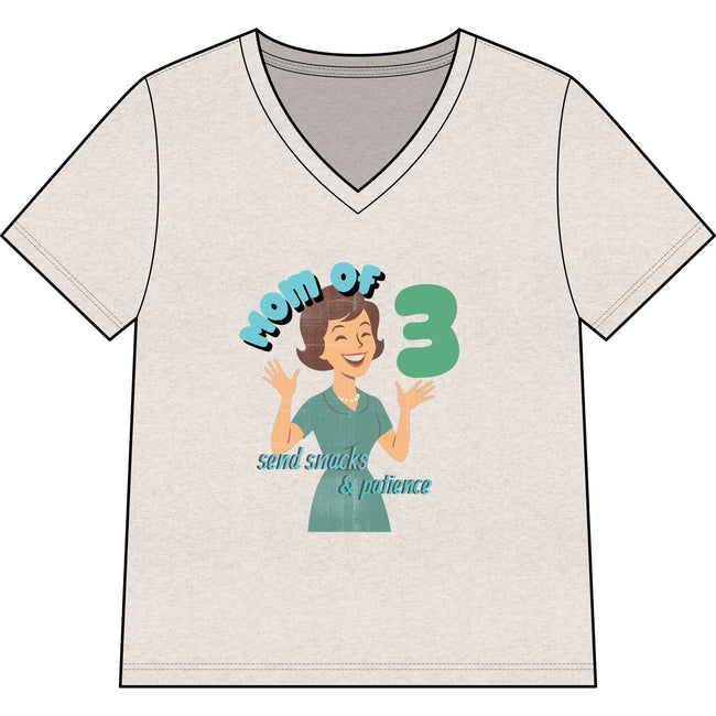 Personalized Mom of 3, Funny Motherhood Shirt Survival, Snacks & Patience