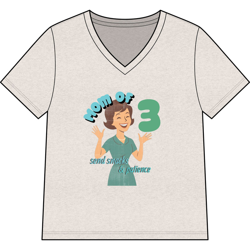 Personalized Mom of 3, Funny Motherhood Shirt Survival, Snacks & Patience