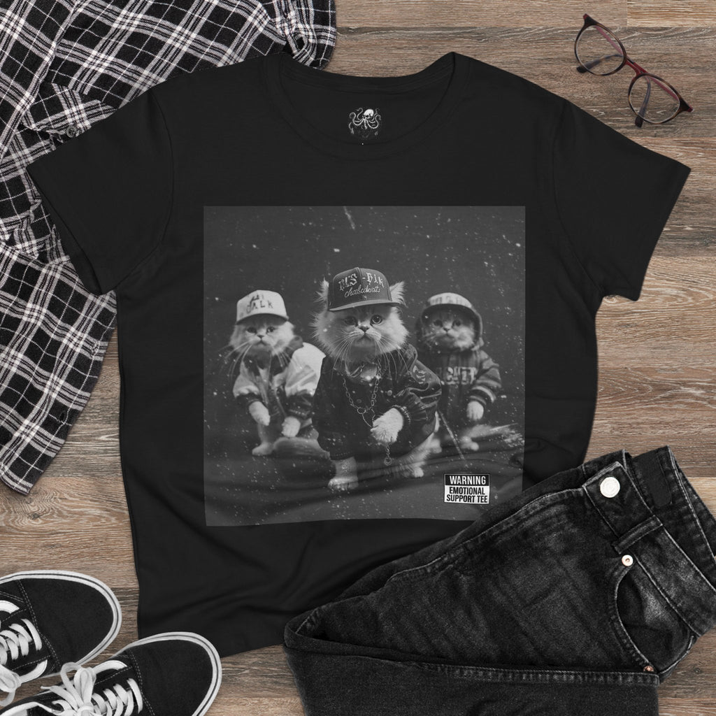 Women's 90s Kitten Hip Hop Album Cover Tee | Kittens Dressed as Rappers