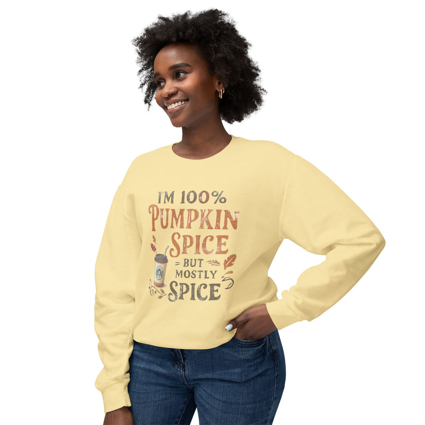 I'm 100% Pumpkin Spice But Mostly Spice sweatshirt | Crewneck Fall Coffee Shirt