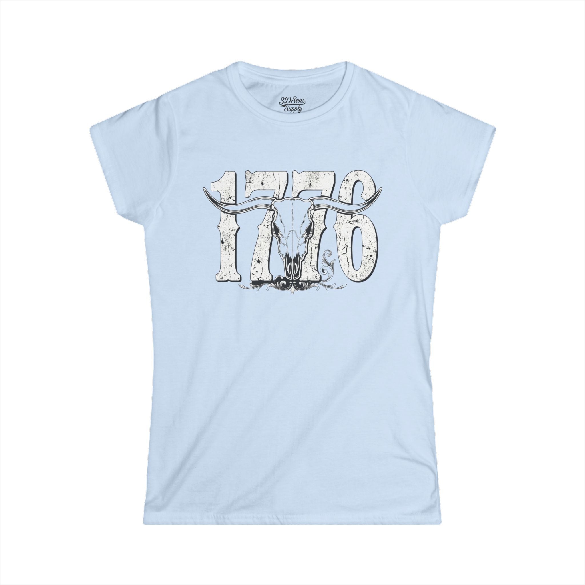 1776 Longhorn Skull Women's Tee — Rugged Western Graphic Shirt