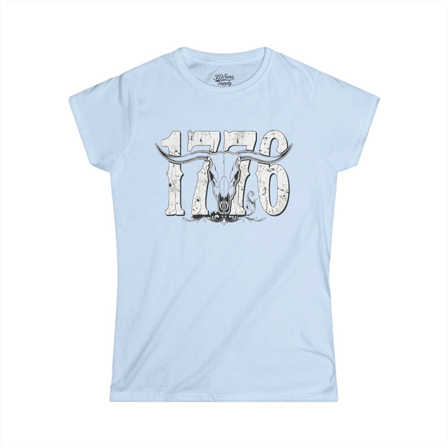 1776 Longhorn Skull Women's Tee — Rugged Western Graphic Shirt
