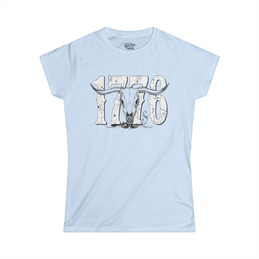 1776 Longhorn Skull Women's Tee — Rugged Western Graphic Shirt