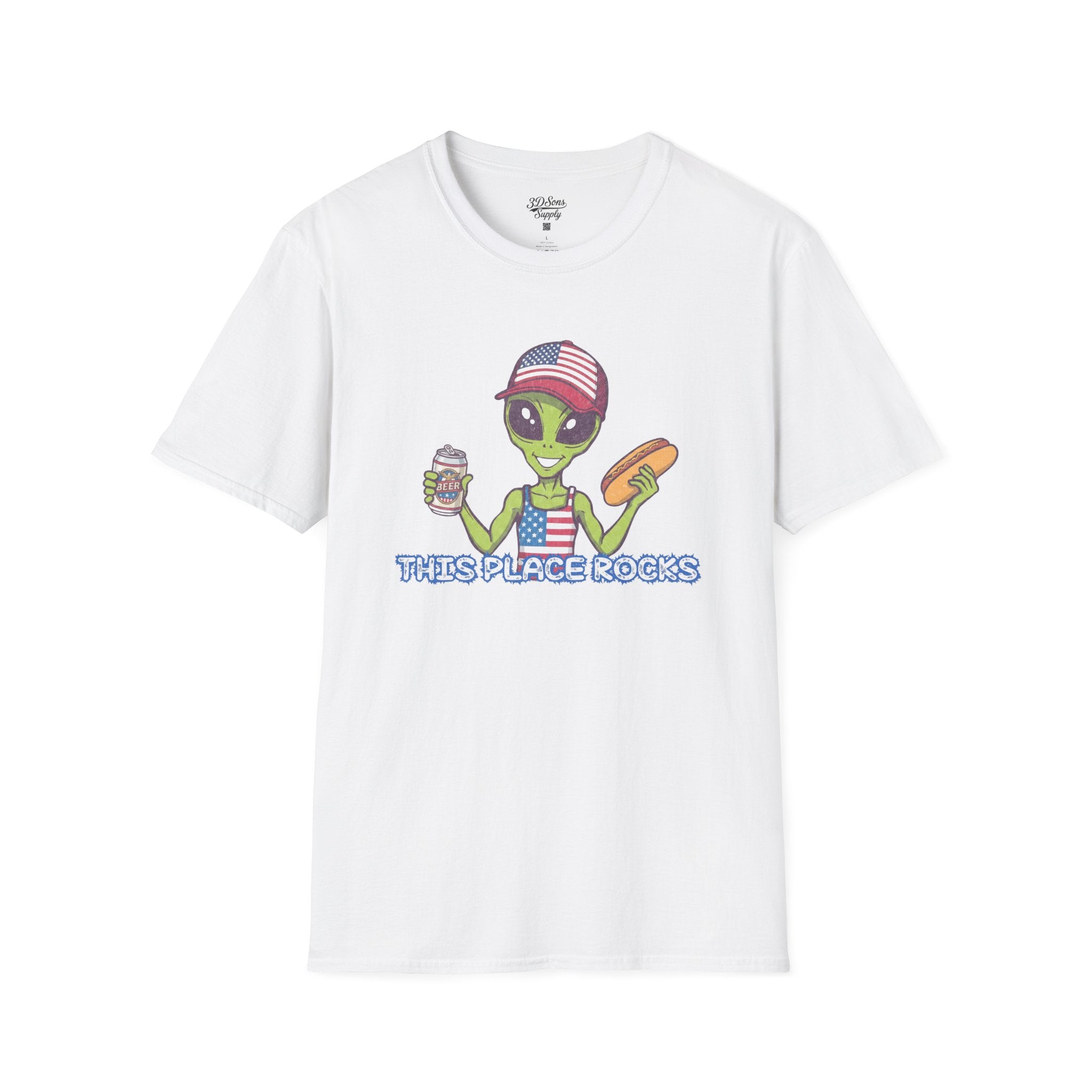 American Alien with Hot Dog and Beer T-Shirt | USA Flag Cap Fourth of July