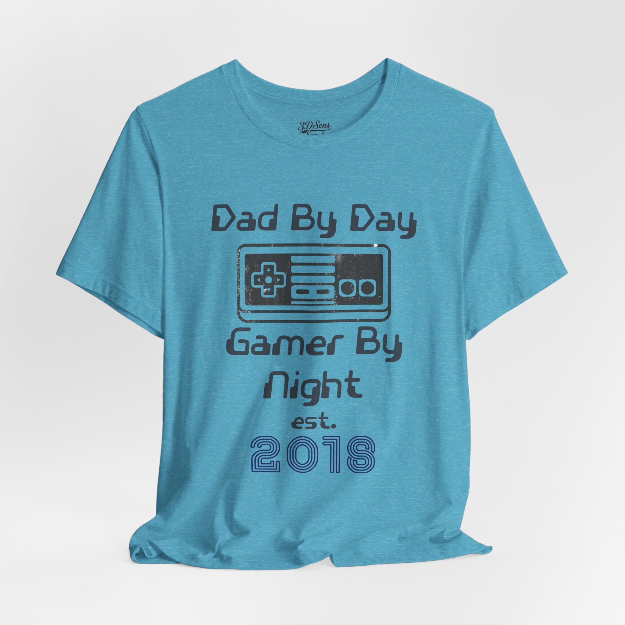 Personalized Dad By Day Gamer By Night T-Shirt — Established 2018 Retro Controller Tee