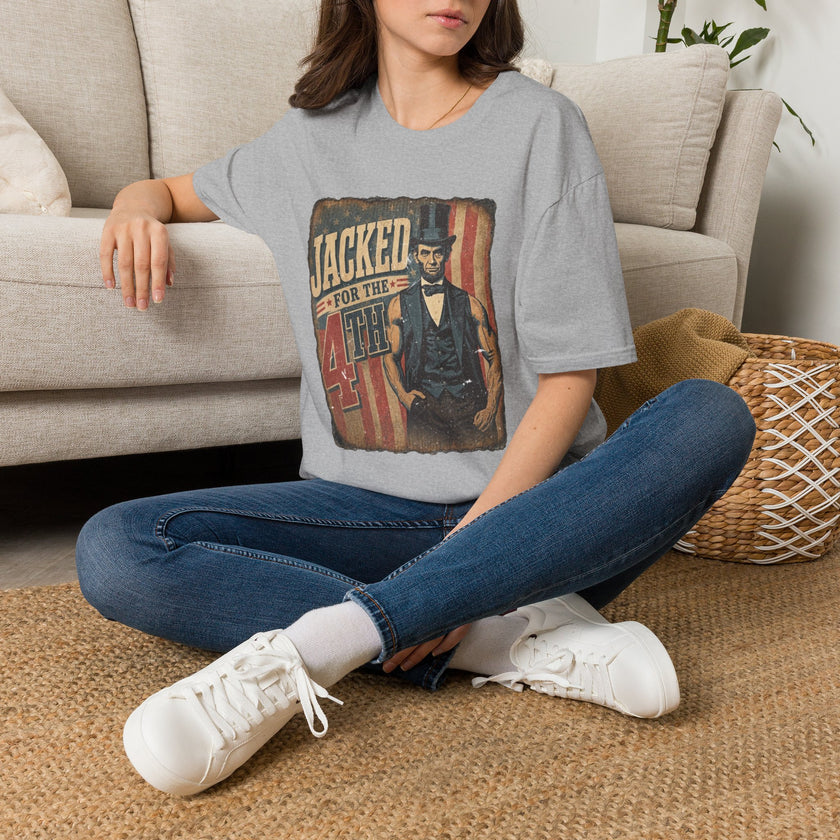 Jacked for July 4th T-Shirt | Patriotic Buff Abraham Lincoln Flag Design