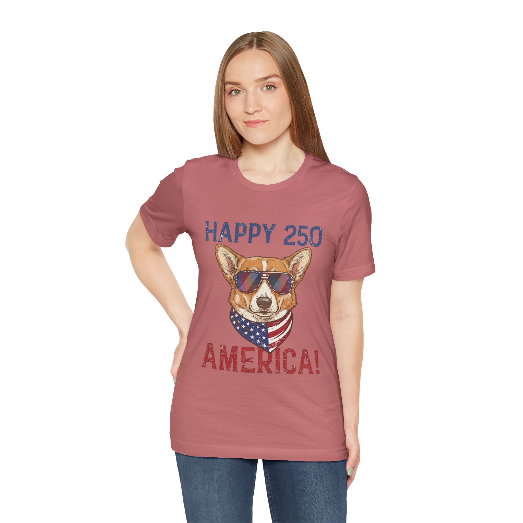Happy 250 America! Corgi Sunglasses Patriotic Tee