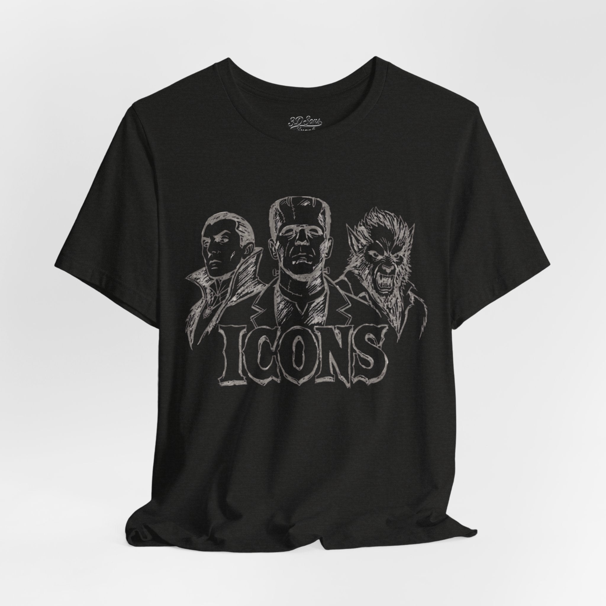 Icons Classic Monsters Tee — Dracula, Frankenstein & Werewolf Graphic T-Shirt