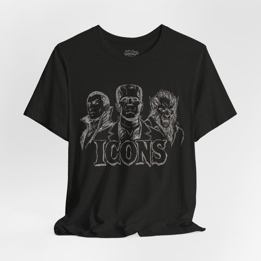 Icons Classic Monsters Tee — Dracula, Frankenstein & Werewolf Graphic T-Shirt