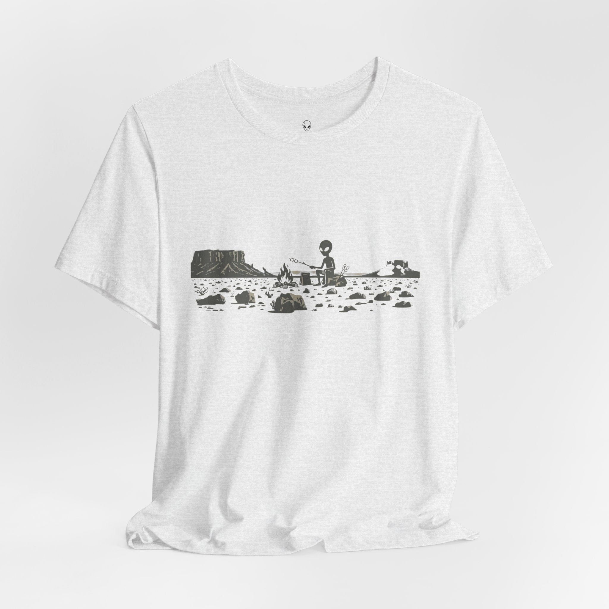 Alien Spaceship Campfire Illustration, Minimalist Landscape