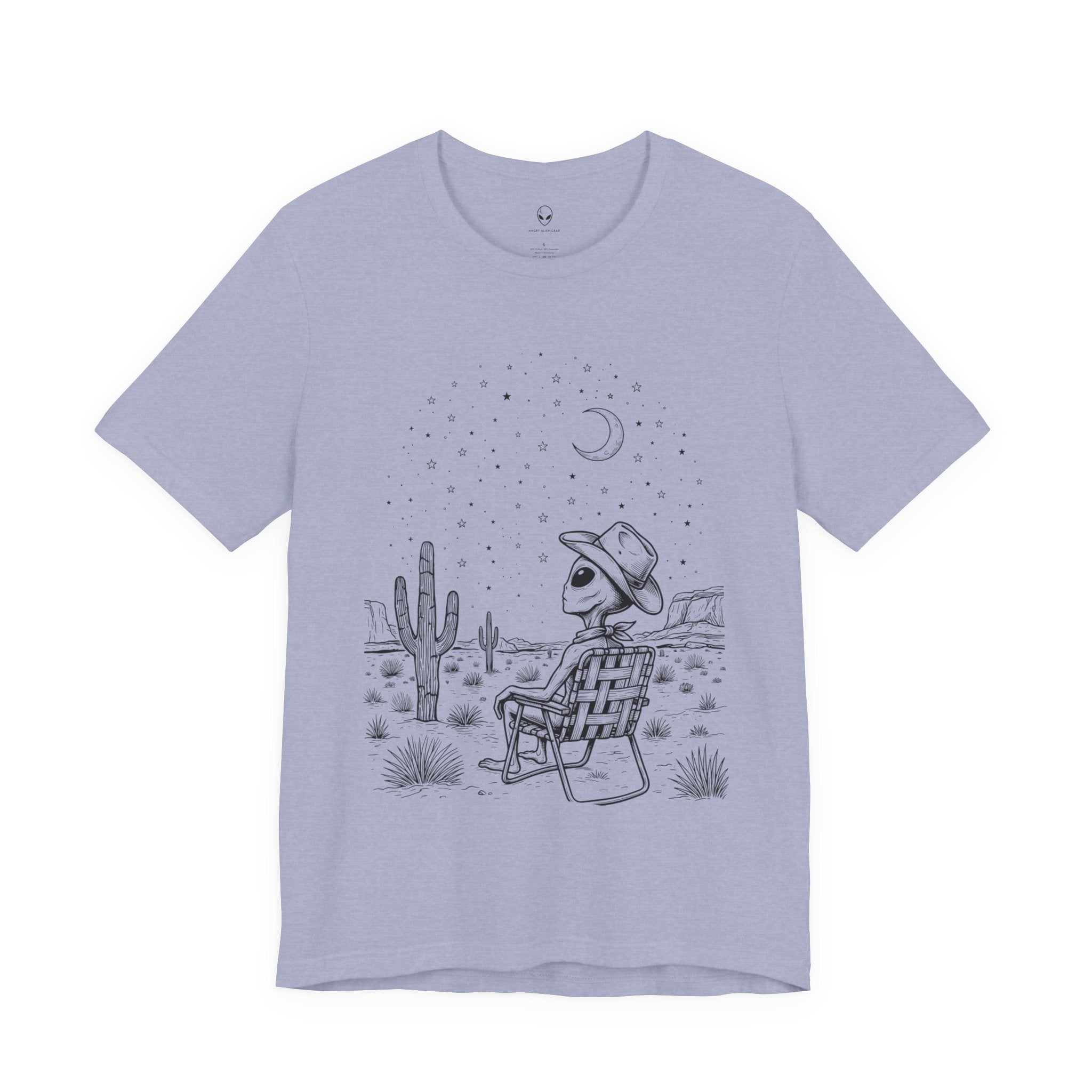 Alien Cowboy Sitting in Desert Tee | Night Sky Lawn Chair