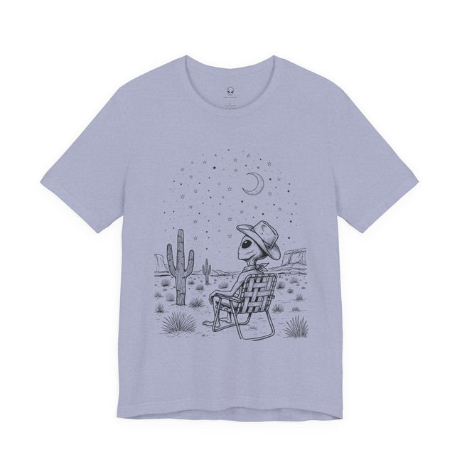 Alien Cowboy Sitting in Desert Tee | Night Sky Lawn Chair