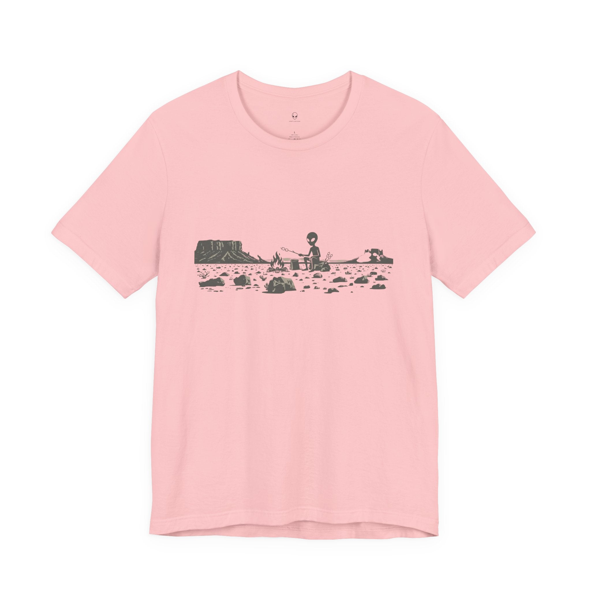 Alien Spaceship Campfire Illustration, Minimalist Landscape