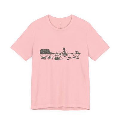 Alien Spaceship Campfire Illustration, Minimalist Landscape